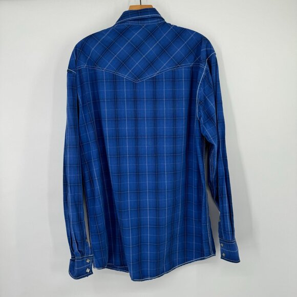 Larry Mahan Men's Blue Plaid Western Snap Shirt Size xl Long sleeve rodeo - Picture 6 of 8